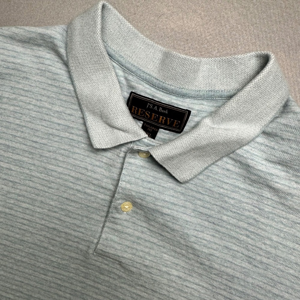 Jos. A. Bank Reserve Polo Shirt Mens XXL Light Blue Striped Tailored Fit Cotton